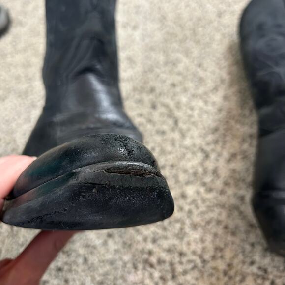 Double H Mens Cowboy Boots Size 9.5B Black Leather Pointed Toe Western - Picture 4 of 15